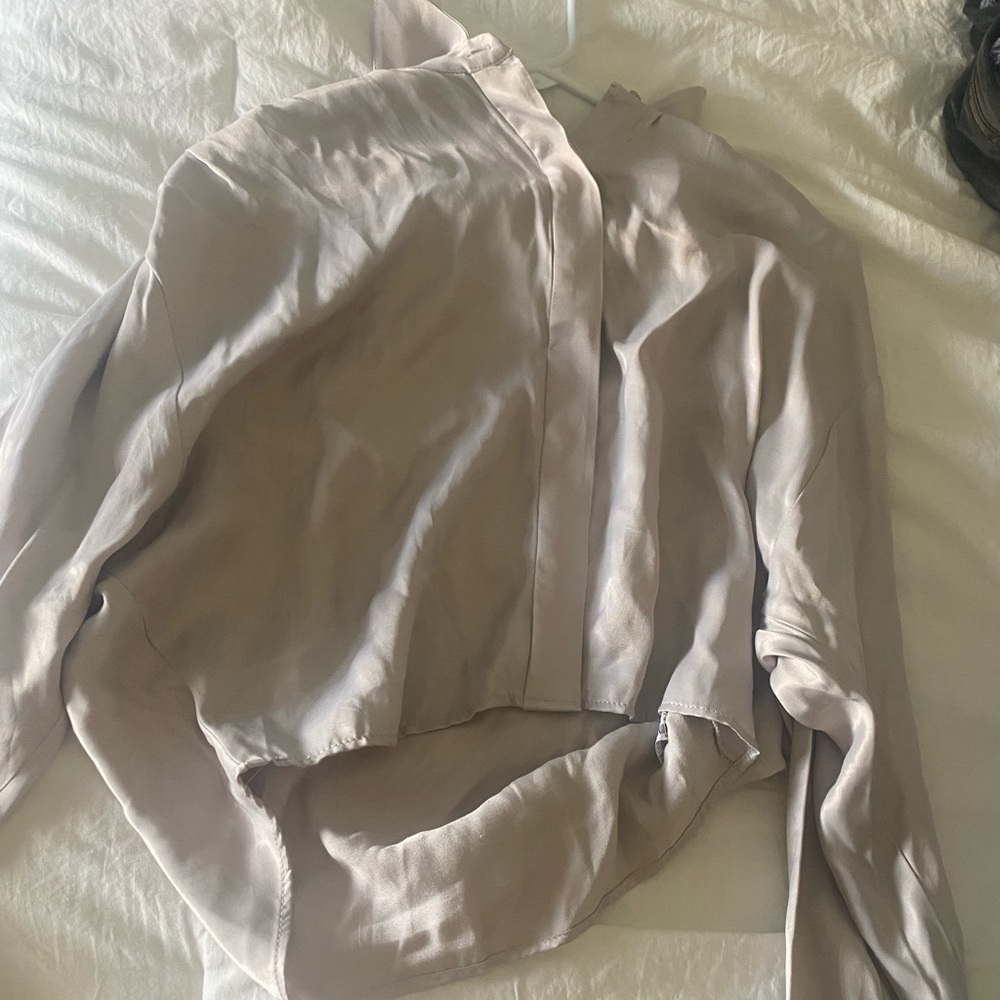 Silver Zara satin cropped button up